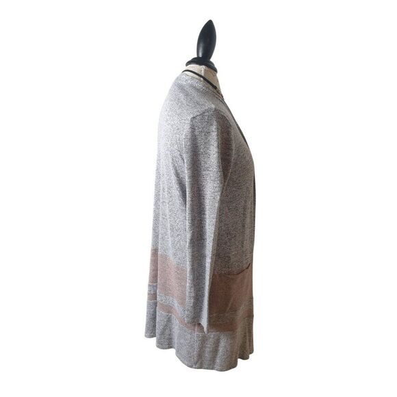 Purple Snow Sweater Long Open Cardigan M Gray Pink Boho Pockets Cozy Grunge - Picture 4 of 5